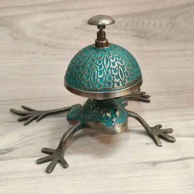 Antique Brass Frog Design Counter Desk Bell Push Button Handmade Nautical Décor