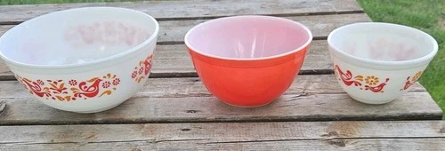 Vintage MCM Pyrex 3 Piece Set Friendship Mixing Stacking Bowls #401 #402 #403