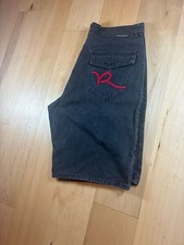Vintage Rocawear Baggy Denim Jorts Black Fade Embroidered Logo