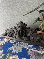 Antique Victorian Walnut Carved Pediment North Wind Mascaron Furniture Crest Tri