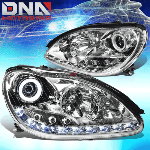 CHROME HALO LED HEADLIGHT+SIGNAL LIGHT+WHITE LED H7 HID W/FAN FIT 00-06 W220 - Picture 2 of 12