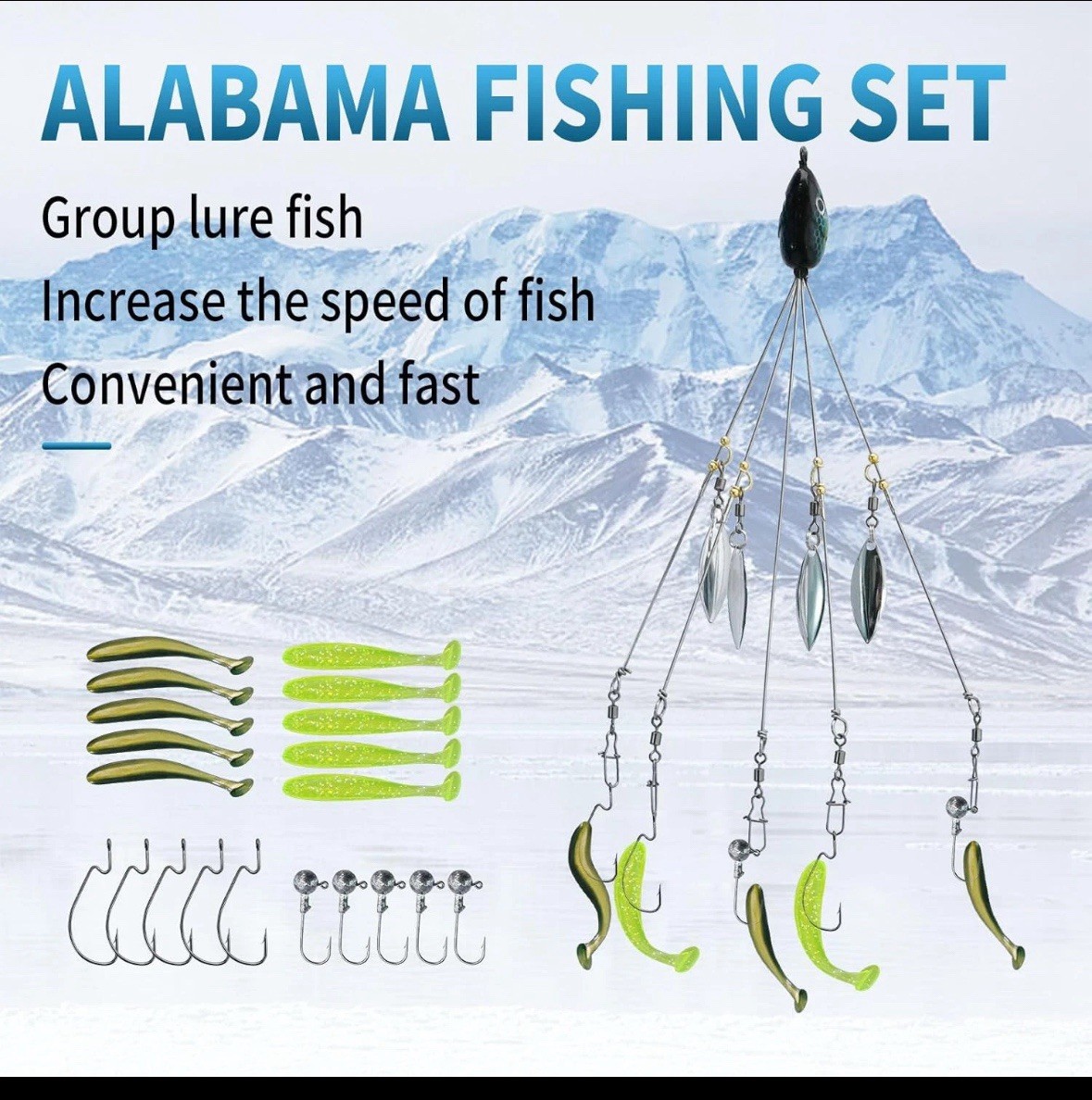 21Pcs 5 Arms Alabama Umbrella Rig for Bass Striper Rig Fishing Lures Bait Kit wi - Image 3