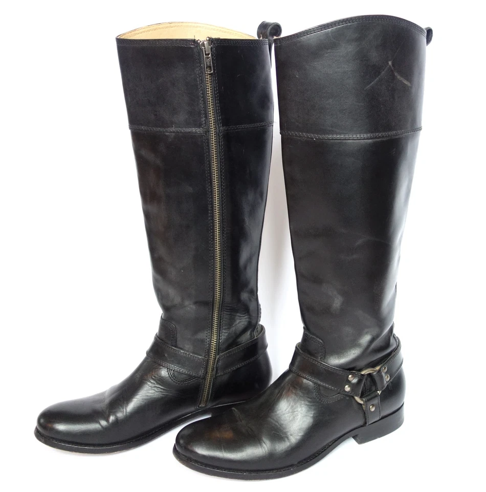 BOTAS DE PASSEIO FRYE Melissa Harness 76927 couro preto alto femininas 9 com reparo faça você mesmo - Imagem 3 de 4