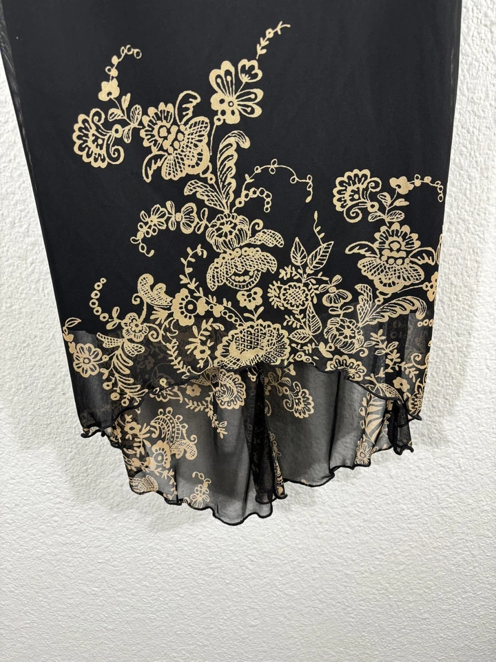 Vestido para mujer Jonathan Martin XS negro dorado floral bruja gasa alto bajo vampiro Foto 4 de 4