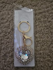 Gold Clear Heart With Crystals Keychain