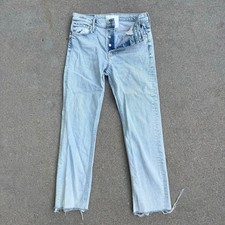 Mother The Tomcat Ankle Fray Jeans Light Wash Size 29 Navy Blue Heart Patch