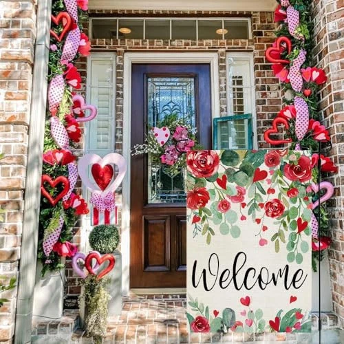 Valentines Day Floral Garden Flag 12x18 Inch Double Sided for Outside Welcome - Picture 5 of 7