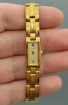 #ad Vintage Thin Pulsar Watch Gold Tone V220 2270 Dainty Petite Cute 12mm 6.75quot; Rare $290.00