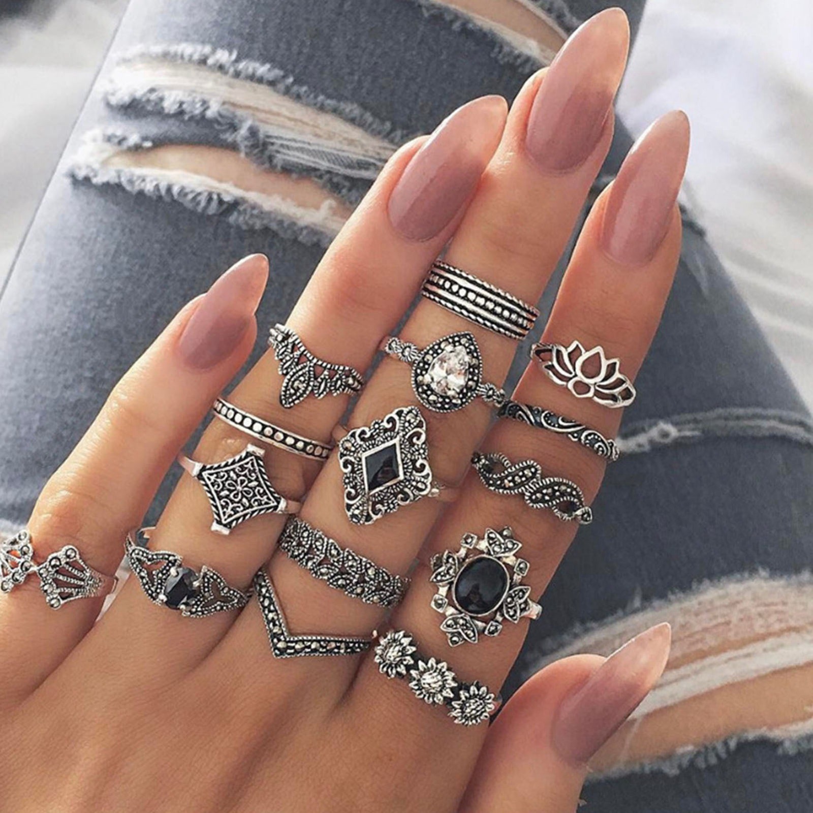 15PCS Vintage Metal Rings Finger Joint Rings Hollow Design Decorative Rings