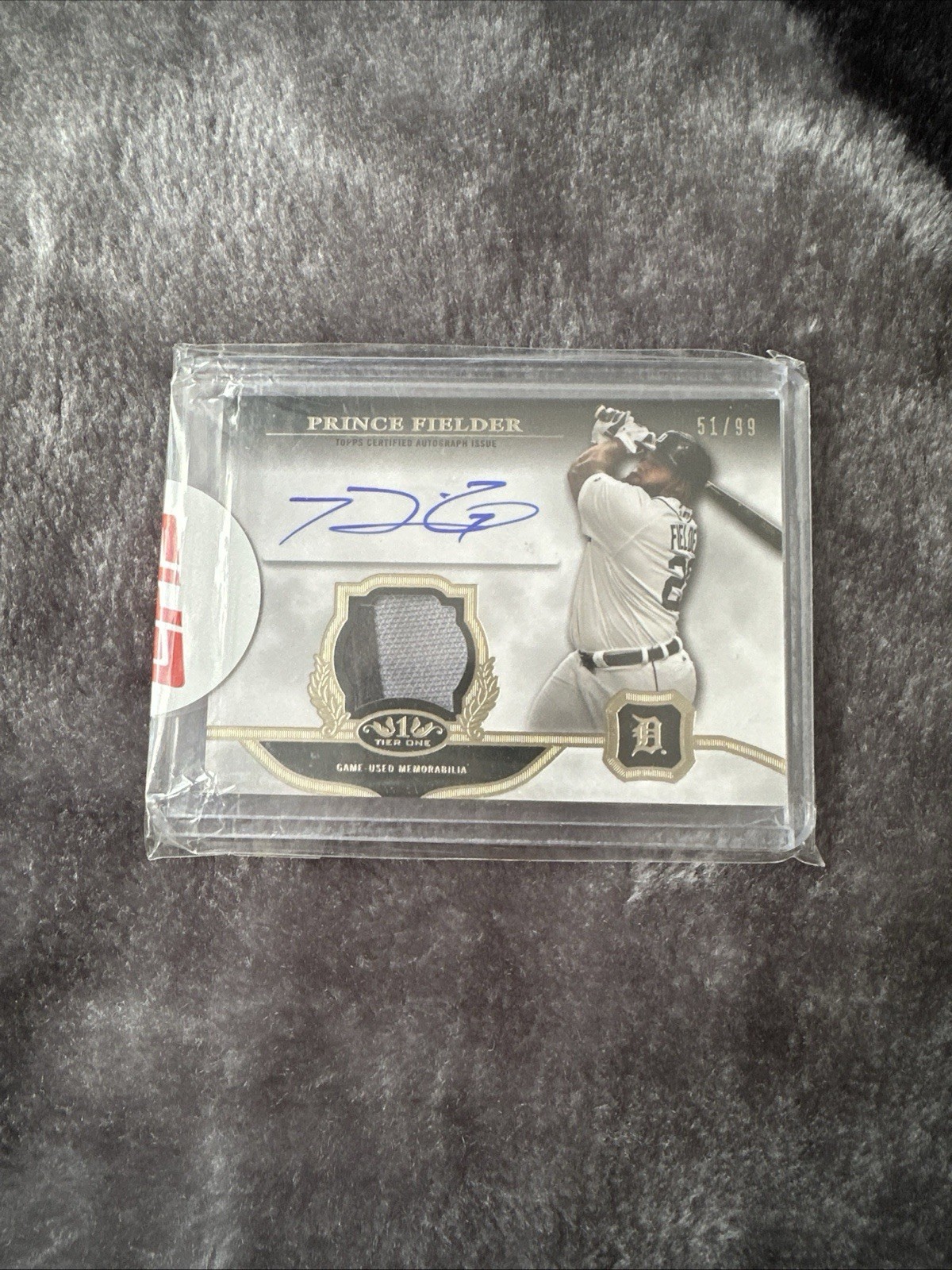 2013 Topps Tier One Prince Fielder Jersey Patch Auto Game Used dirty Tigers