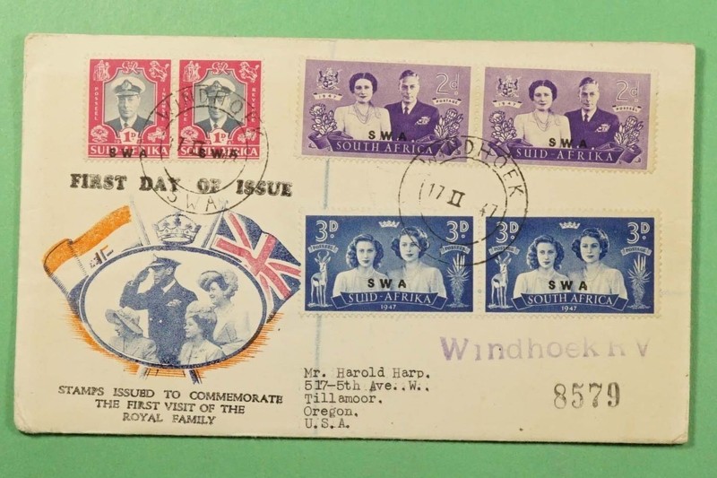 DR WHO 1947 SOUTH WEST AFRIA FDC SWA OVPT KGVI ROYAL VISIT COMBO R73299