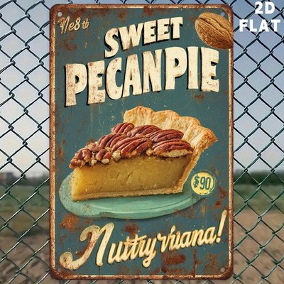 Retro Pecan Pie Nutty Vivana Metal Sign Rustic Dessert Diner Wall Plaque Gift