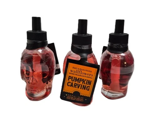 Bath & Body Works Pumpkin Carving Skull Shaped Wallflower Home Fragrance Bulb x3 image 2