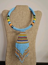 Amazing Vintage Hook Closure MAASAI BEADED CHOKER Bib Pendant Necklace 