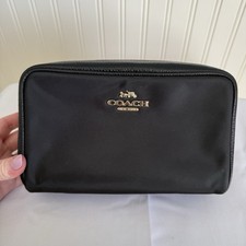 Coach Ellis Medium Nylon Leather Black Gold Cosmetic Case Make Up Bag Pouch