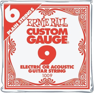 Ernie Ball Nickel Plain Single Guitar String .009 6-Pack Pack 