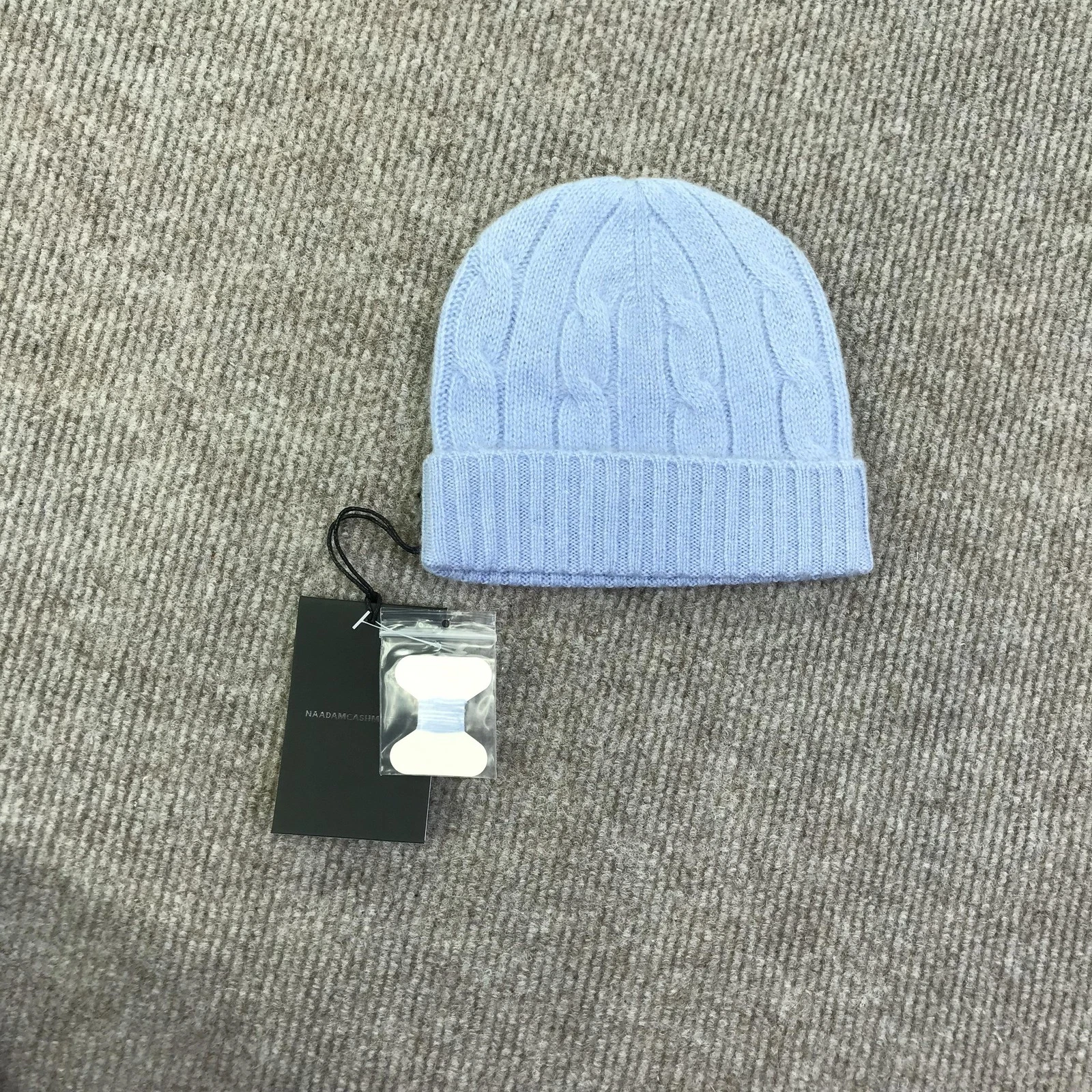 Naadam Beanie Hat Boys 0-6 Months Blue Mongolian Sky Cable Knit Cashmere