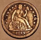 1849-O Seated Liberty Dime – Low Mintage New Orleans – VF Details Holed #869