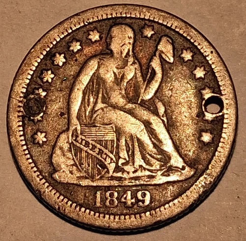 1849-O Seated Liberty Dime – Low Mintage New Orleans – VF Details Holed #869