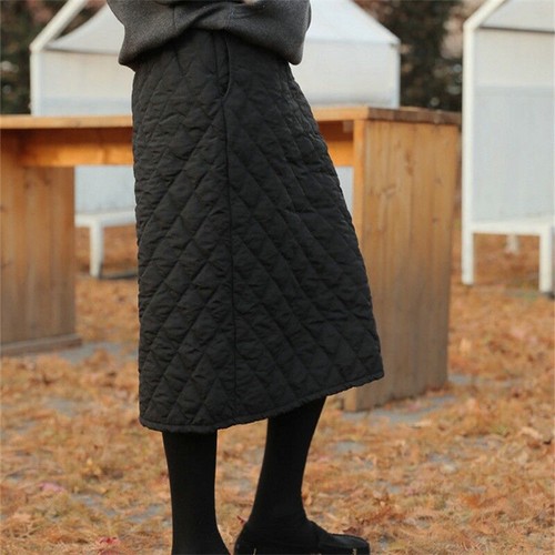 Gonna donna puffer trapuntata imbottita slim fit spessa elastica vita invernale calda casual - Foto 17 di 19