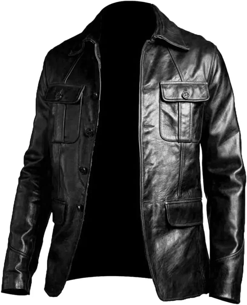 New Men's Black Leather Blazer 100% Soft Sheepskin Style Slim Fit Coat Blazer