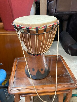 Vintage runde Holz Bongo Handtrommel 24 cm Durchmesser x 35 cm hoch