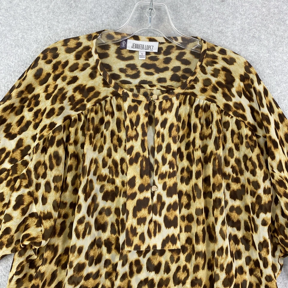 JLO Jennifer Lopez Top Womens S Brown Animal Print Sheer 3/4 Sleeve Loose Blouse - Image 4 of 4