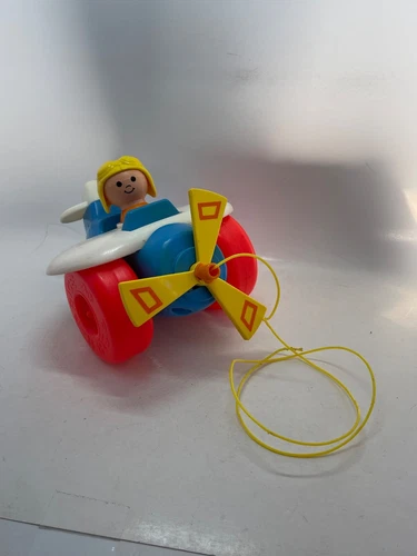 Vintage Fisher Price Airplane Plane Pull Toy Piolet #171 Little People 1980