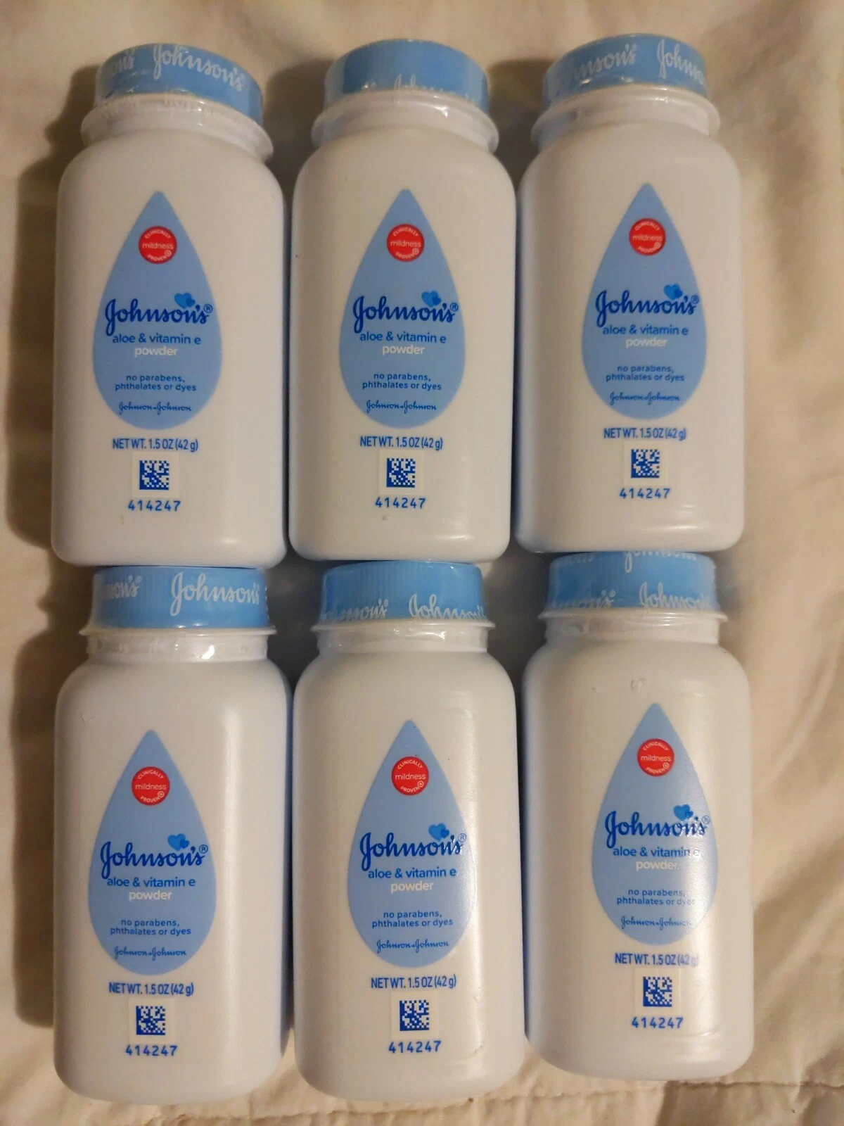 6 Johnson & Johnson Aloe & Vitamin E Powder 1.5 oz Travel Size New