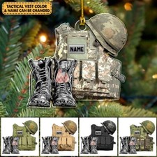 Personalized Ornament Military Veteran Uniform Tactical Combat Vest Combat Boots