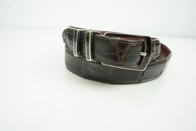 Douglas Magnus Sante Fe Sterling Silver Onyx Brown Genuine Alligator Belt USA 36