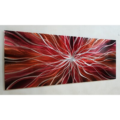 Moderne abstrakte zeitgenössische Metallwandkunst.  Nova. Rot Orange Schwarz und Silber 