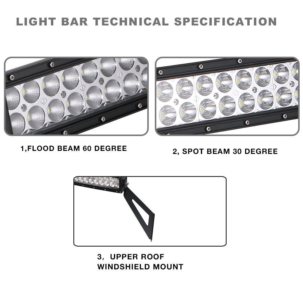 DOT 1986-1992 Jeep Comanche MJ 50" Curved LED Light Bar+Roof Windshield  Brackets