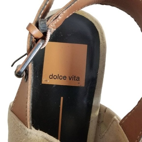Dolce Vita Tan Suede Open Peep Toe Chunky Block Heel Sandals Size 8.5 - Picture 7 of 10