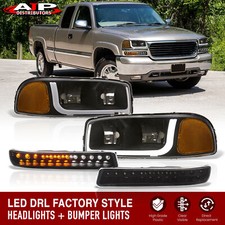 Black Amber Led Drl Head Light Bumper Lamps For 1999-2006 Gmc Sierra 1500 2500 Black Amber Led Drl Head Light Bumper Lamps For 1999-2006 Gmc Sierra 1500 2500