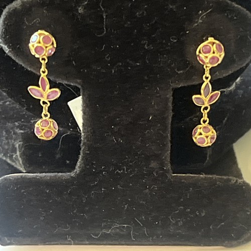 VINTAGE 14K YELLOW GOLD Natural, RUBY DANGLE EARRINGS