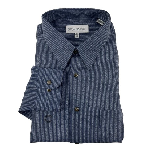 Tops】SAINT LAURENT PARIS Lame Border Knit Button Crew Neck Long