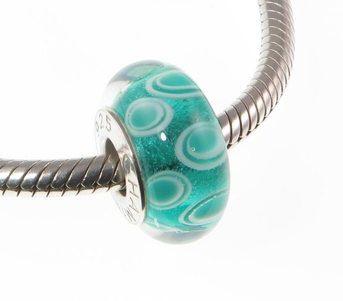 Chamilia 925 sterling silver TEAL GREEN BLUE BOHEMIAN CRUSH Murano charm bead - Picture 5 of 12