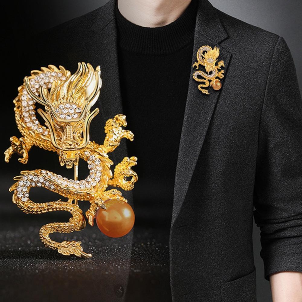 Retro Crystal Dragon Brooch Pin Women Men Costume Jewelry Party Gifts