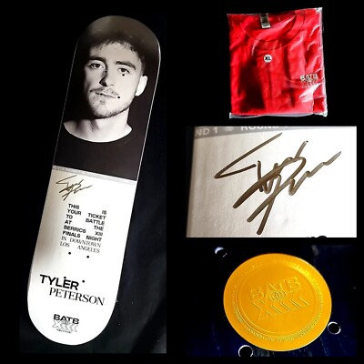 Tyler Peterson Signed BATB 13 Autograph Skateboard Deck + XL Berrics Red Shirt