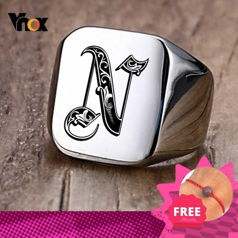 Retro Name Initials Men Ring Custom Letters Men Jewelry Fashion