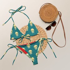 Spooky Skull-Teal recycled string bikini