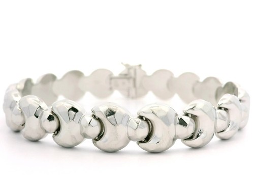 Italian Solid Unisex 14k White Gold Faceted Domed Circle Link Chain Bracelet - Video 1 of 1