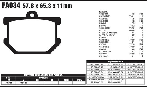 Vesrah Classic Vintage Motorcycle Brake Pads VD-209 FA34 Yamaha VD209 - Picture 5 of 6