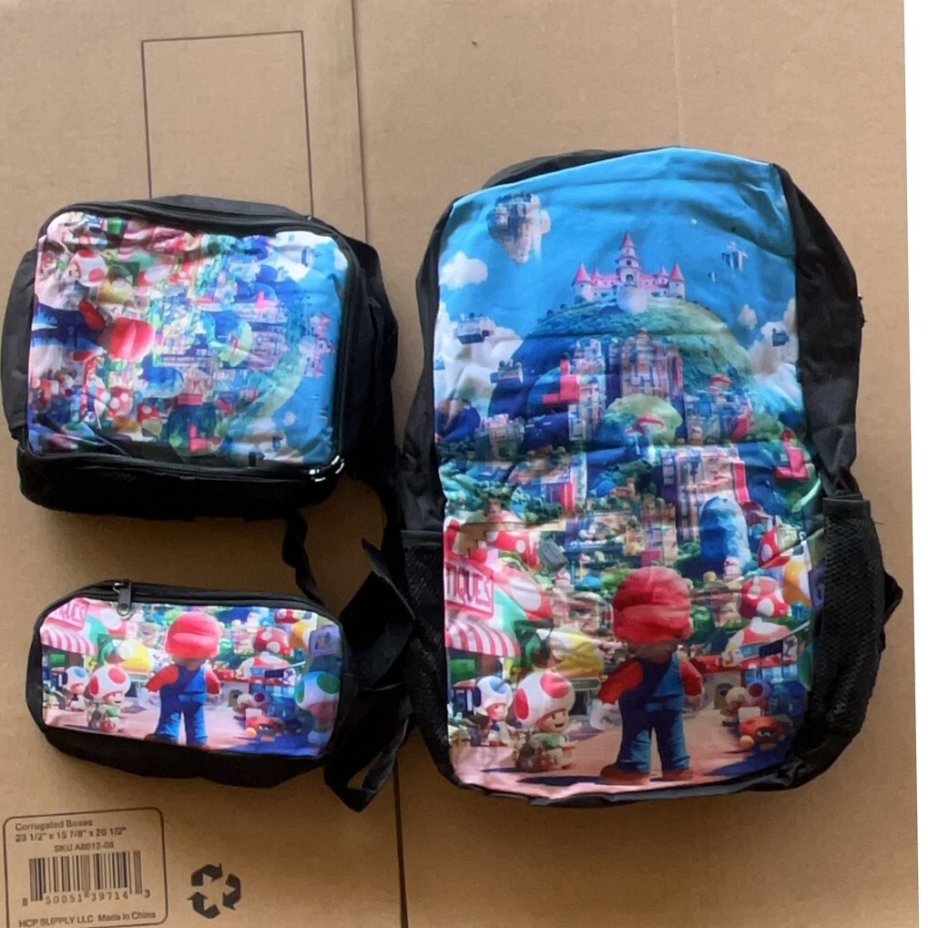 【SOLD OUT】 Super Mario Bros 3 pieces, Backpack, Lunch Box and Pencil Box, new