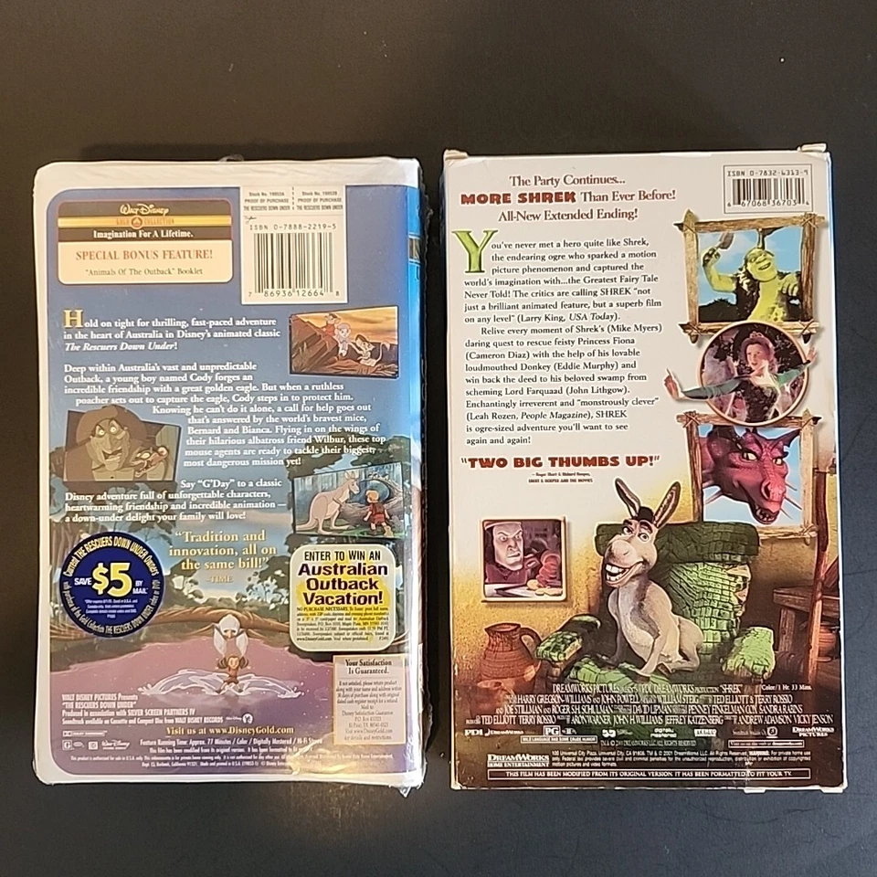 Disney VHS Video Tape Rescuers Down Under Gold Collection New Sealed + Shrek - Image 2 of 4