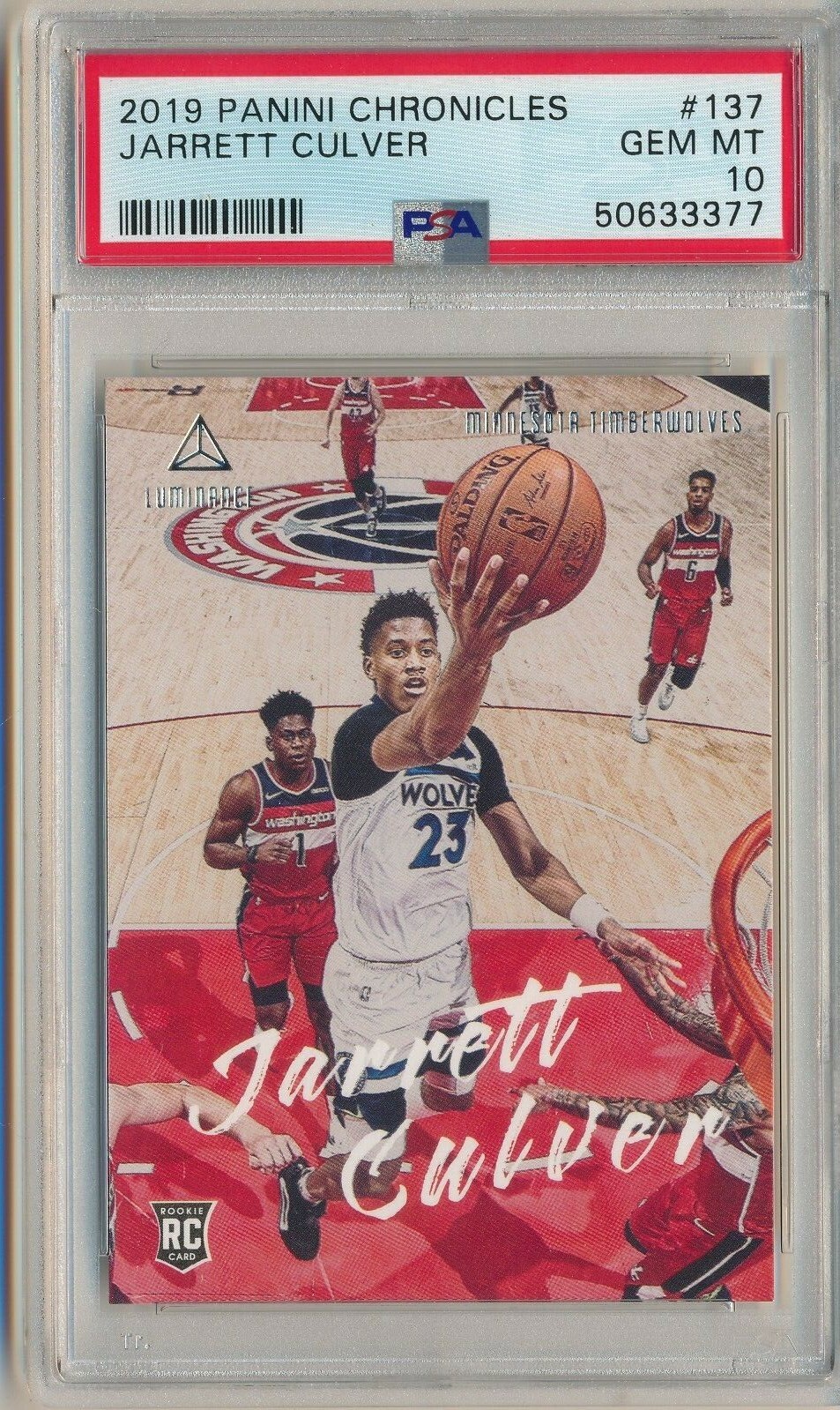 2019 PANINI CHRONICLES LUMINANCE JARRETT CULVER #137 RC PSA 10 ROOKIE