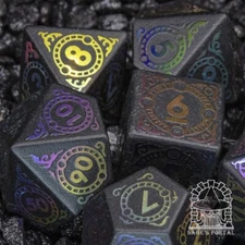 Sage's Glyphed Black Gemstone Polyhedral Dice Set Dungeons Dragons DnD RPG