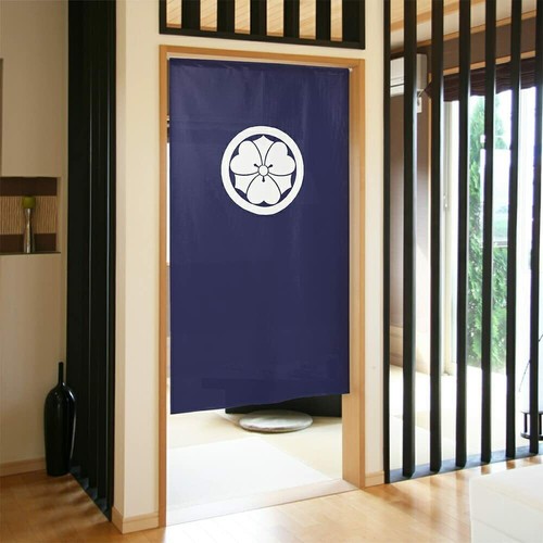 Family Crest Kamon Noren Tapestry 85x150cm Maruni kenkatabami 96155 Navy Blue  - Picture 1 of 4