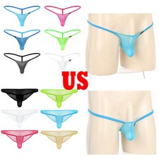 Mens Tempting T-Back Bikini G-String Bulge Pouch Panties Thong Transparent Mesh